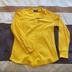 All Good Never Better bright yellow waffle Henley mens XL slim fit